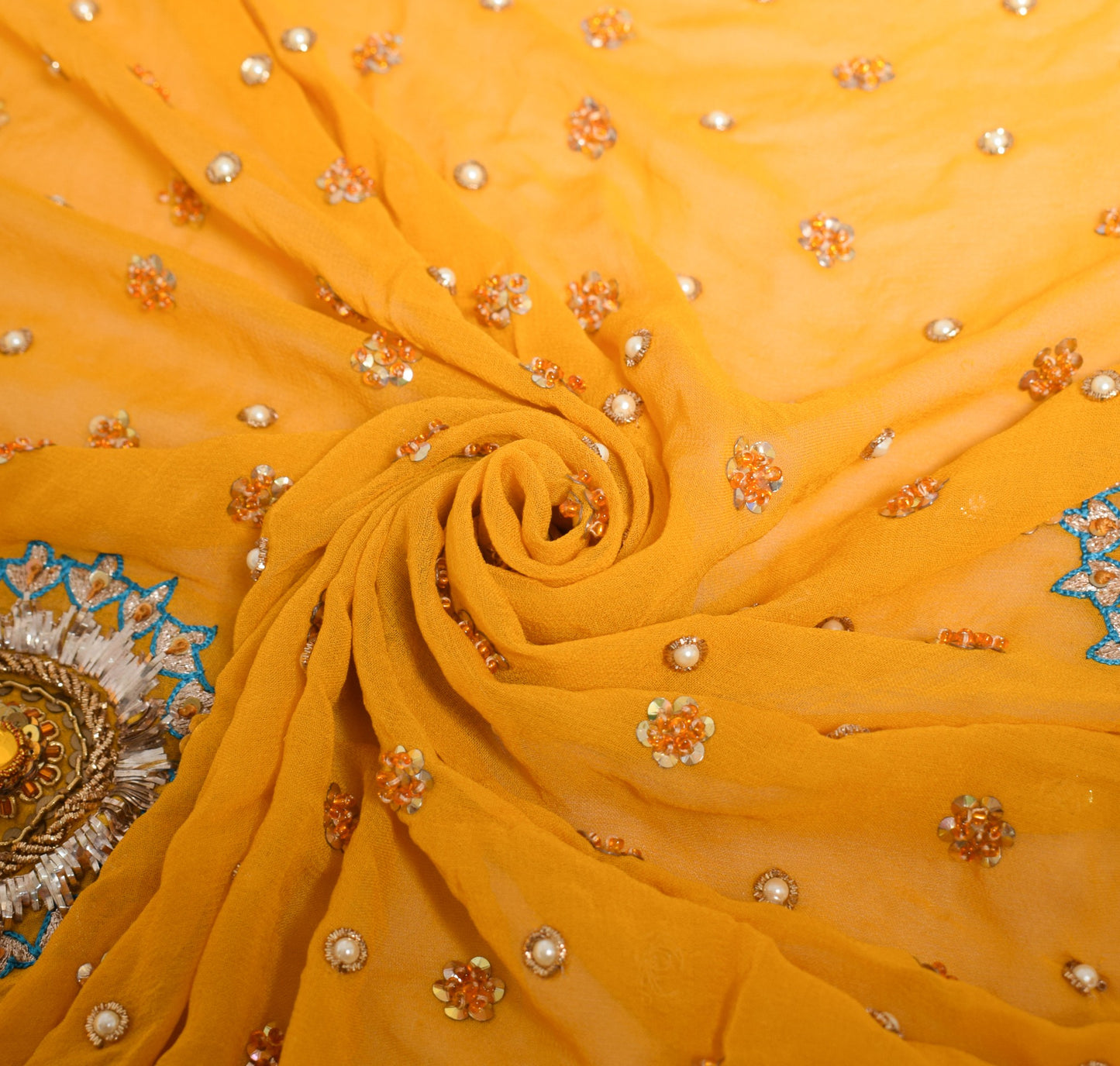 Sushila Vintage Mustard Heavy Dupatta Handwork Pure Georgette Wedding Long Stole