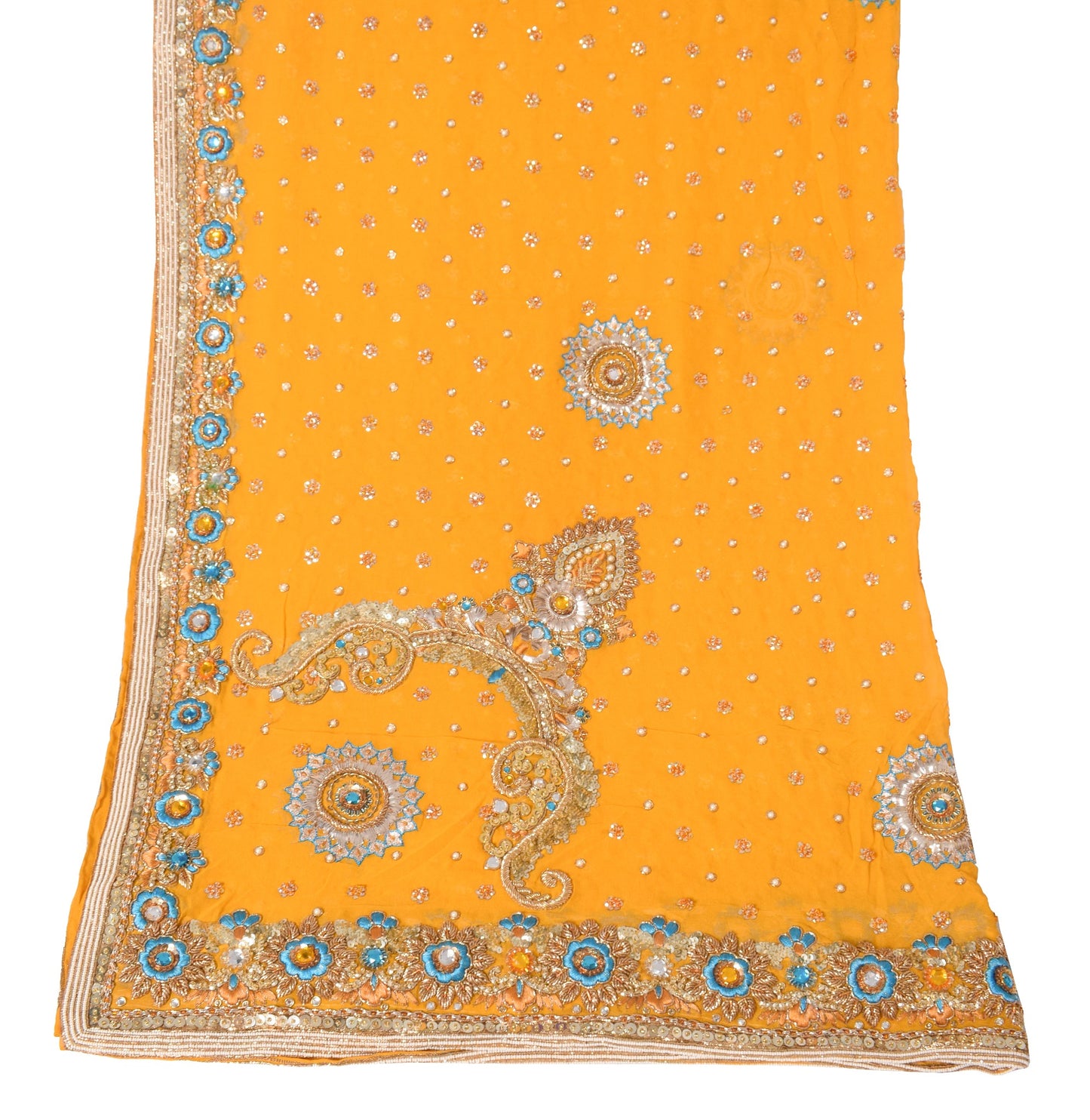 Sushila Vintage Mustard Heavy Dupatta Handwork Pure Georgette Wedding Long Stole