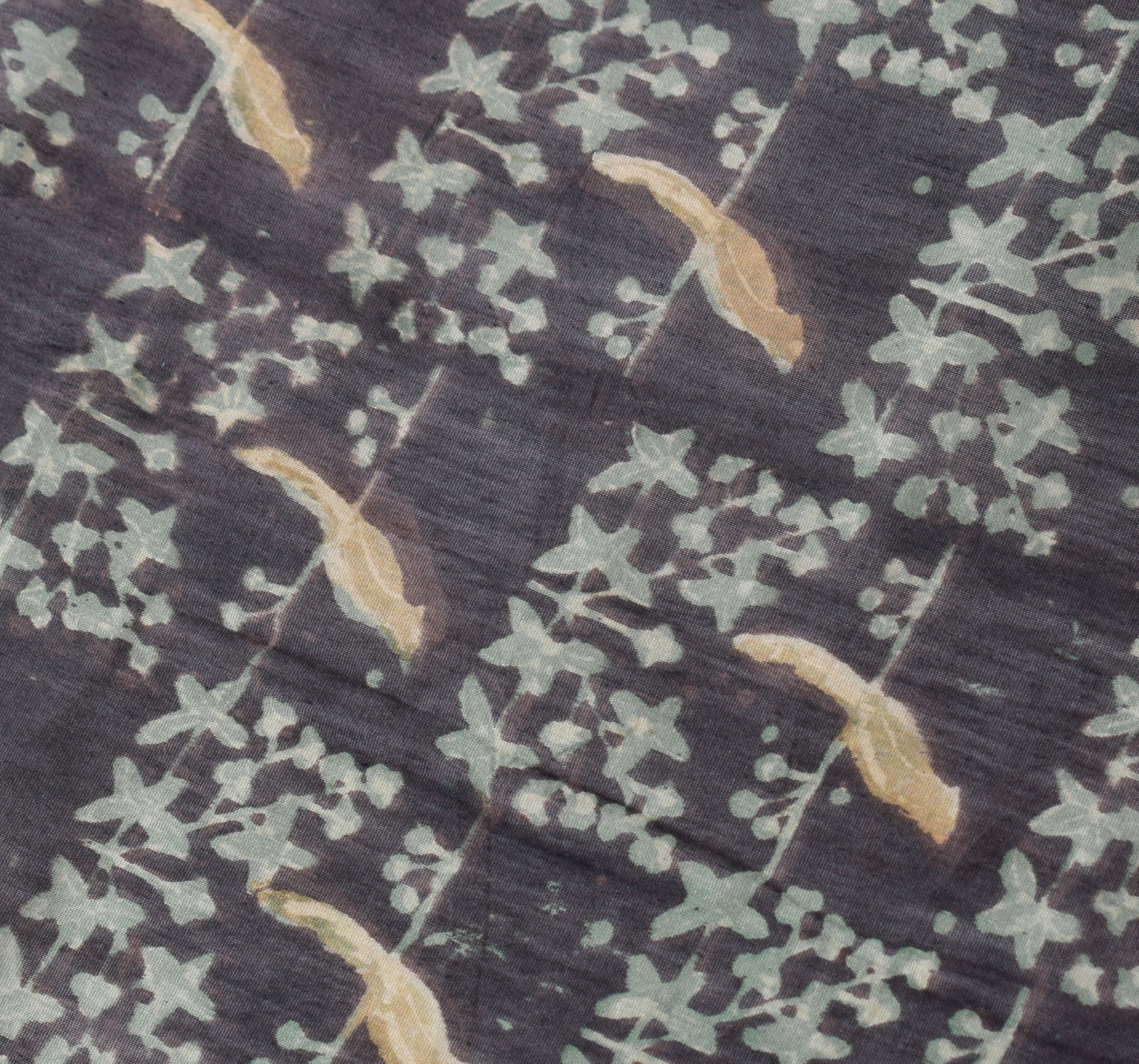 Sushila Vintage Pure Cotton Silk Dupatta Birds Hand Block Print Black Long Stole