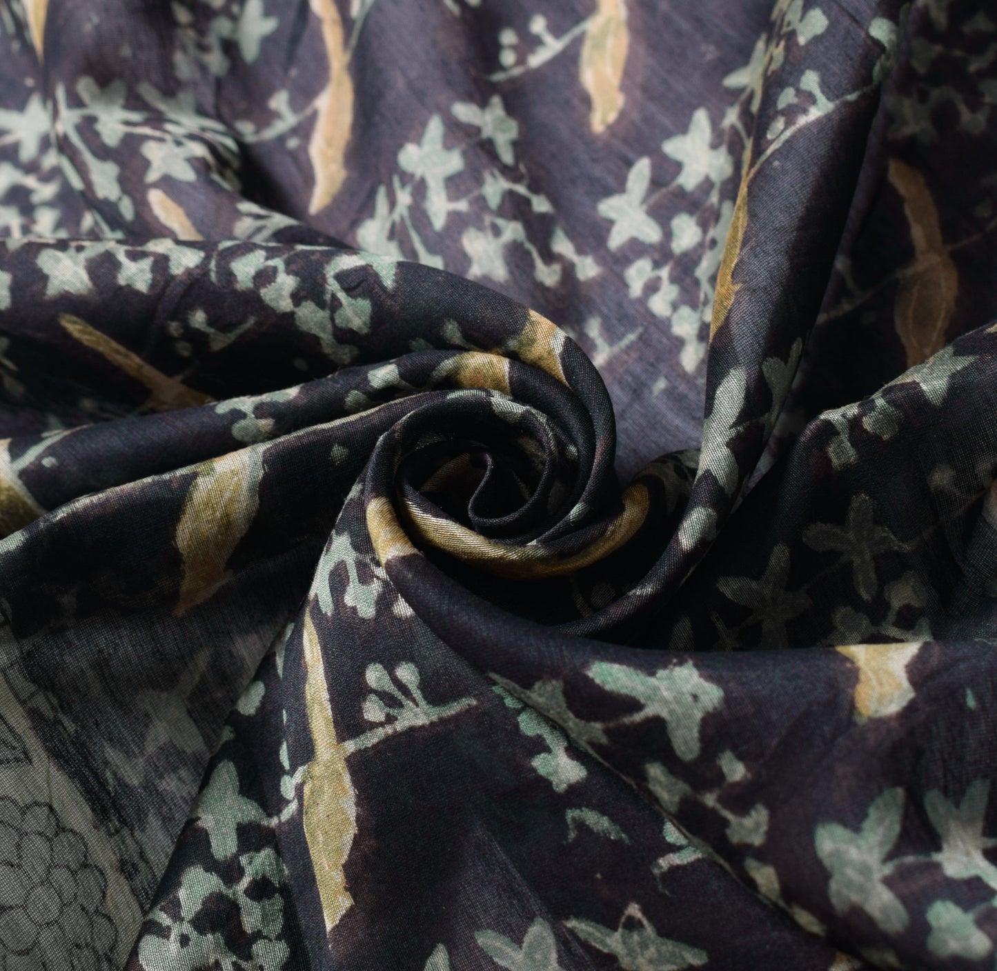 Sushila Vintage Pure Cotton Silk Dupatta Birds Hand Block Print Black Long Stole