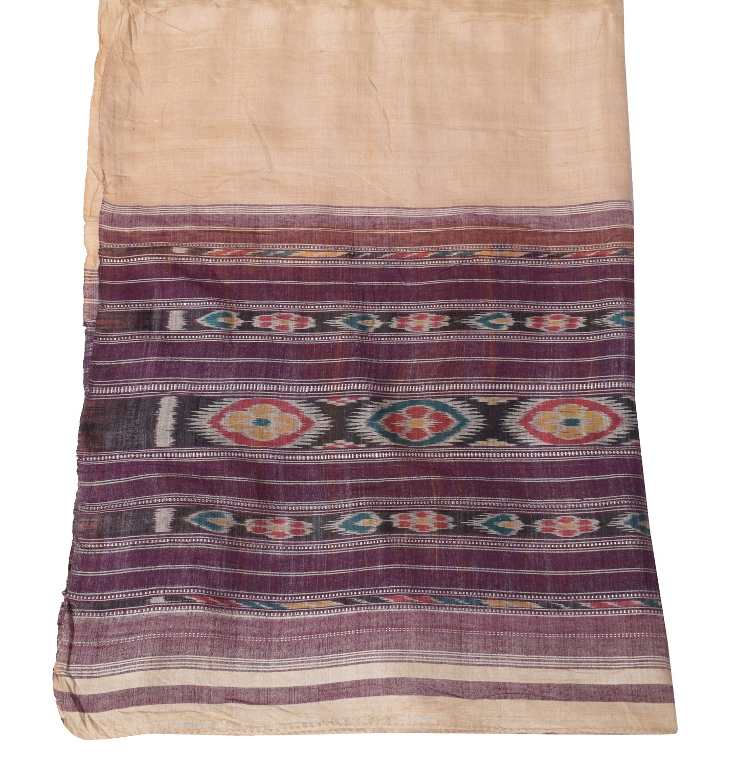 Sushila Vintage Light Brown Dupatta Hand Woven Ikat Pure Tussar Soft Long Stole