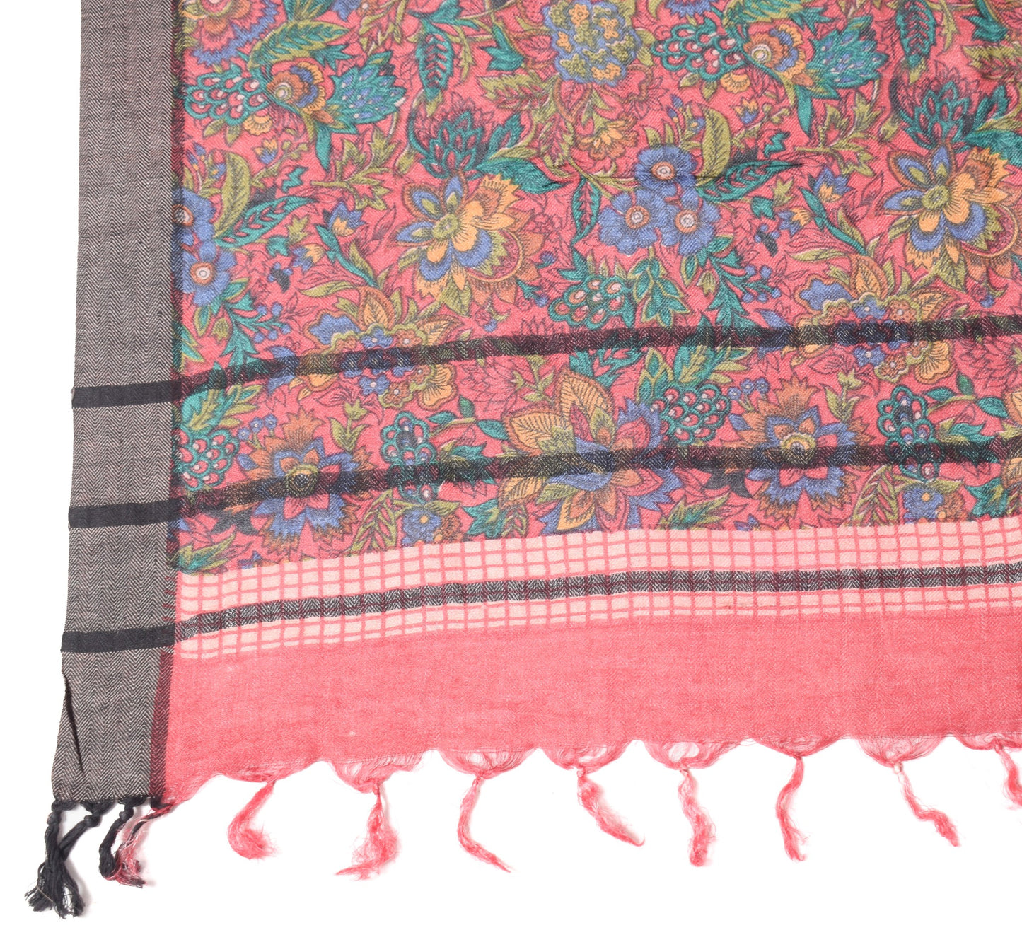 Sushila Vintage Red Pure Woolen Dupatta Printed Floral Soft Long Stole Scarves