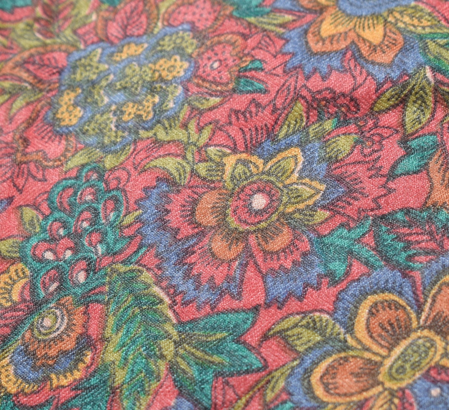 Sushila Vintage Red Pure Woolen Dupatta Printed Floral Soft Long Stole Scarves