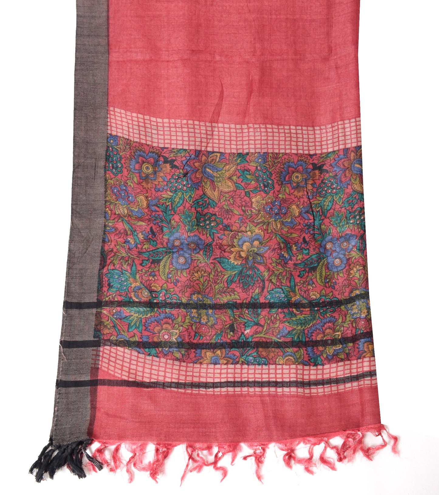 Sushila Vintage Red Pure Woolen Dupatta Printed Floral Soft Long Stole Scarves