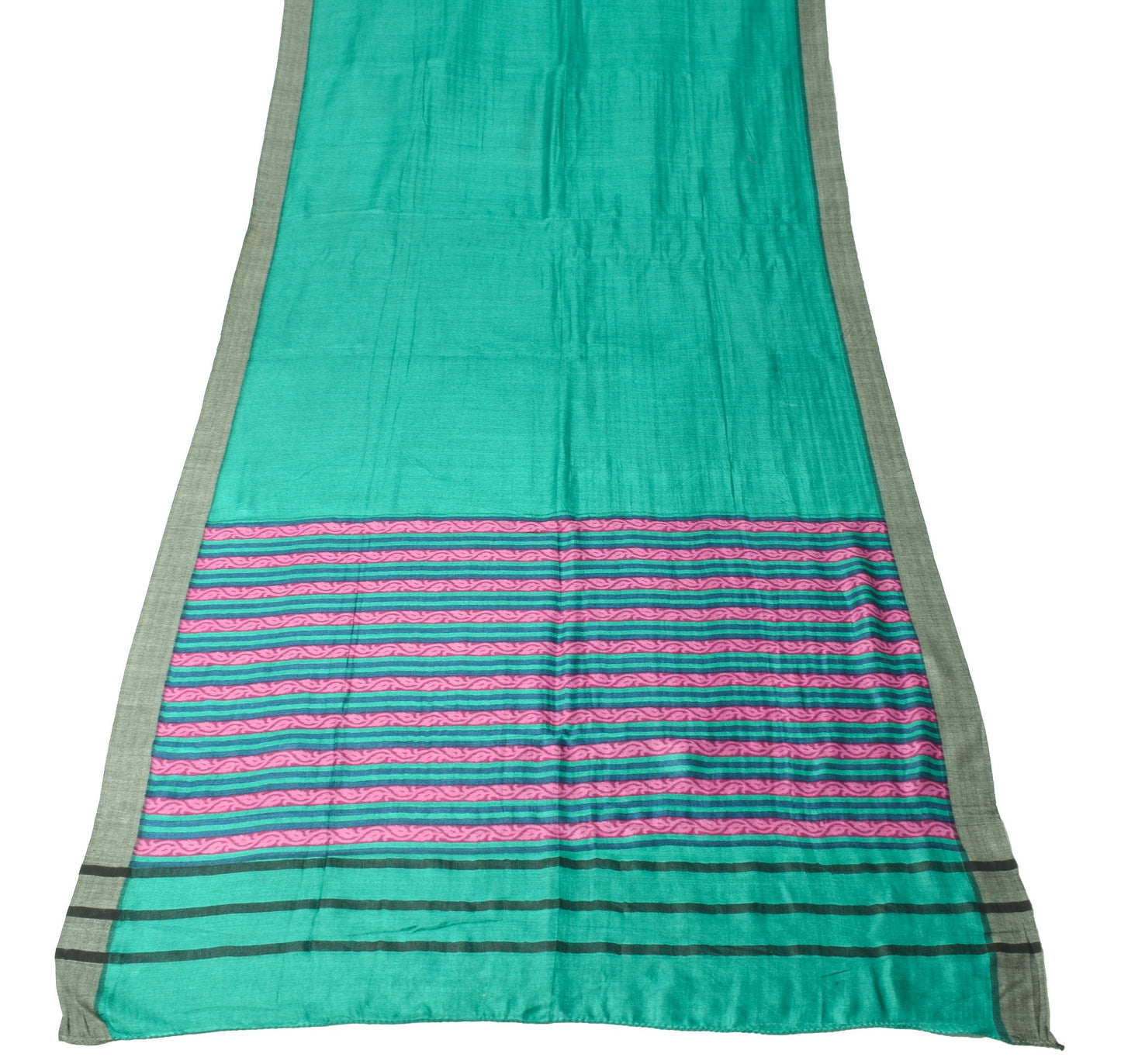 Sushila Vintage Pure Woolen Dupatta Teal Green Hand Block Printed Soft LongStole