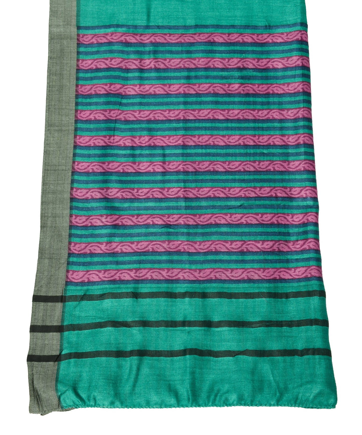 Sushila Vintage Pure Woolen Dupatta Teal Green Hand Block Printed Soft LongStole