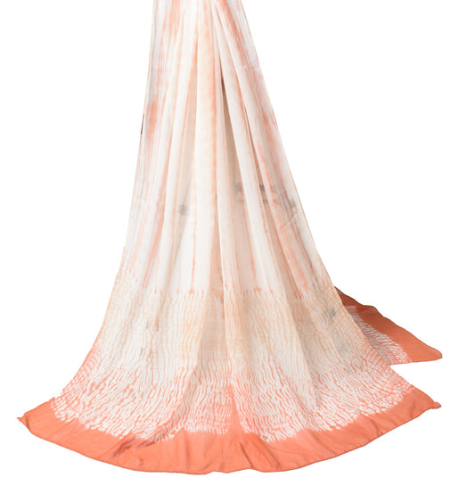 Sushila Vintage Shibori Pure Georgette Dupatta Hand-Dyed Batik White Long Stole
