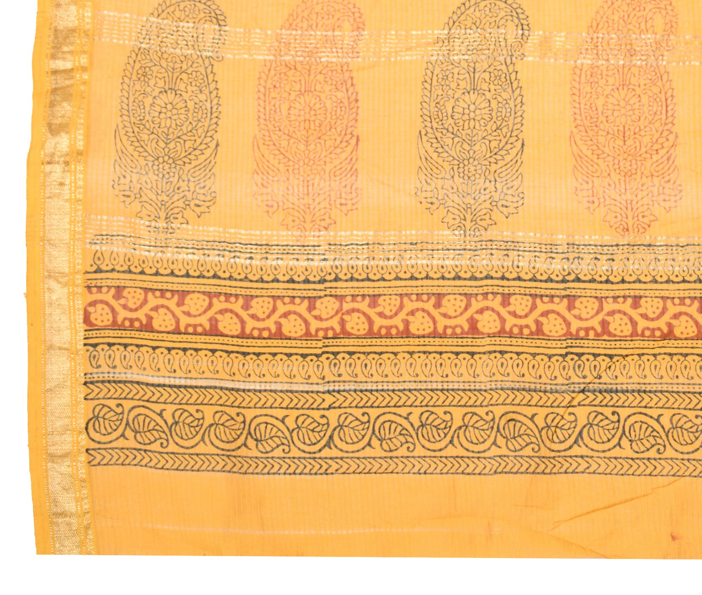 Sushila Vintage Mustard Dupatta Hand Block Printed Pure Cotton Soft Long Stole