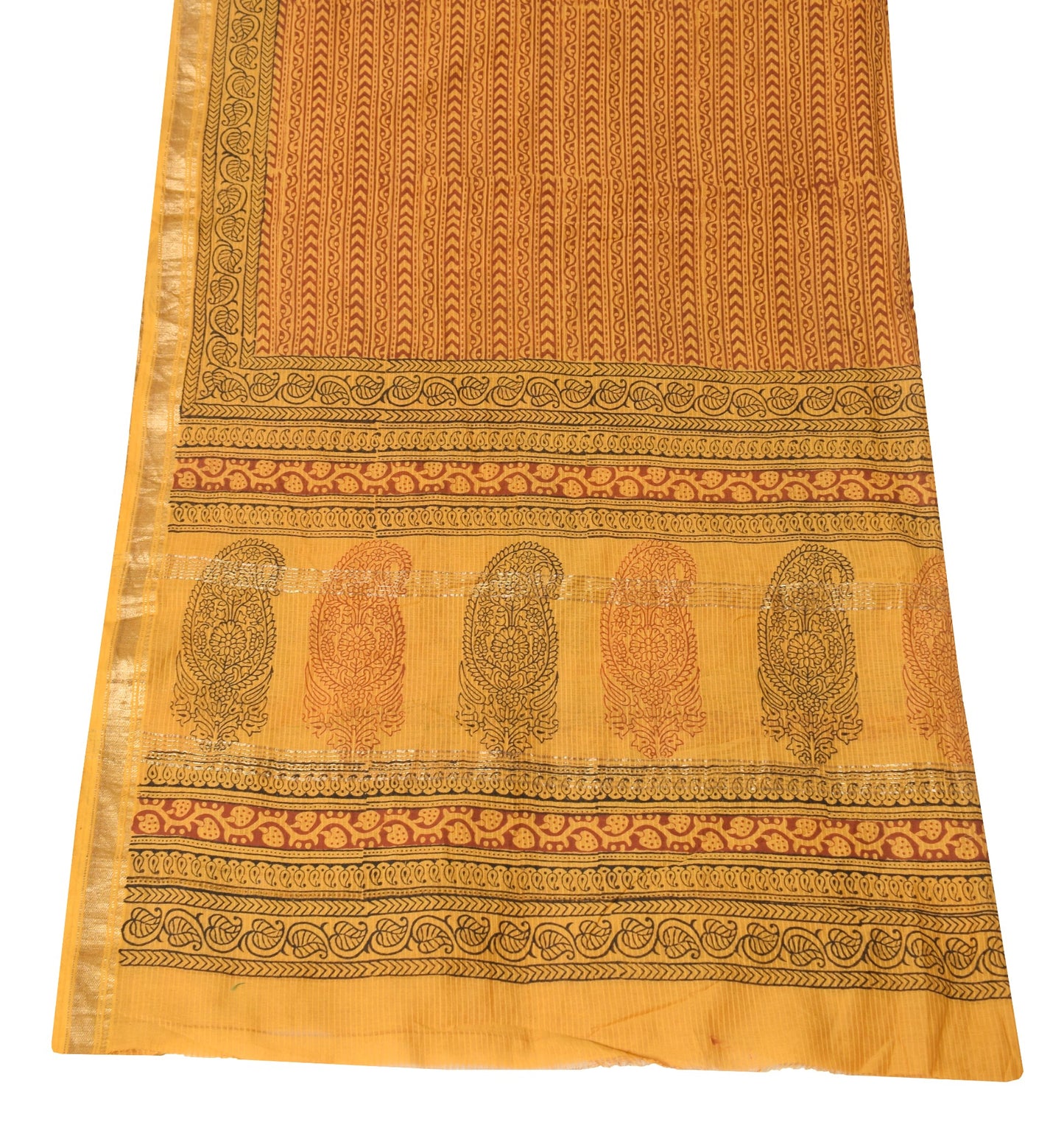 Sushila Vintage Mustard Dupatta Hand Block Printed Pure Cotton Soft Long Stole