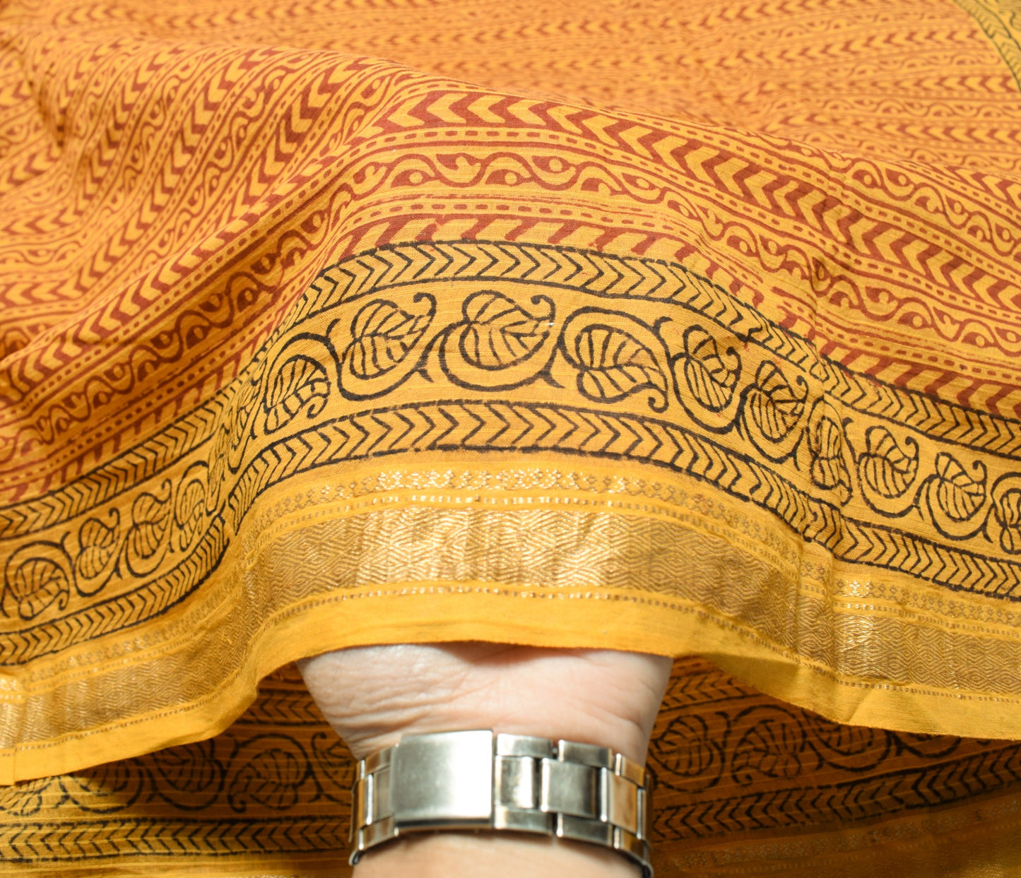 Sushila Vintage Mustard Dupatta Hand Block Printed Pure Cotton Soft Long Stole