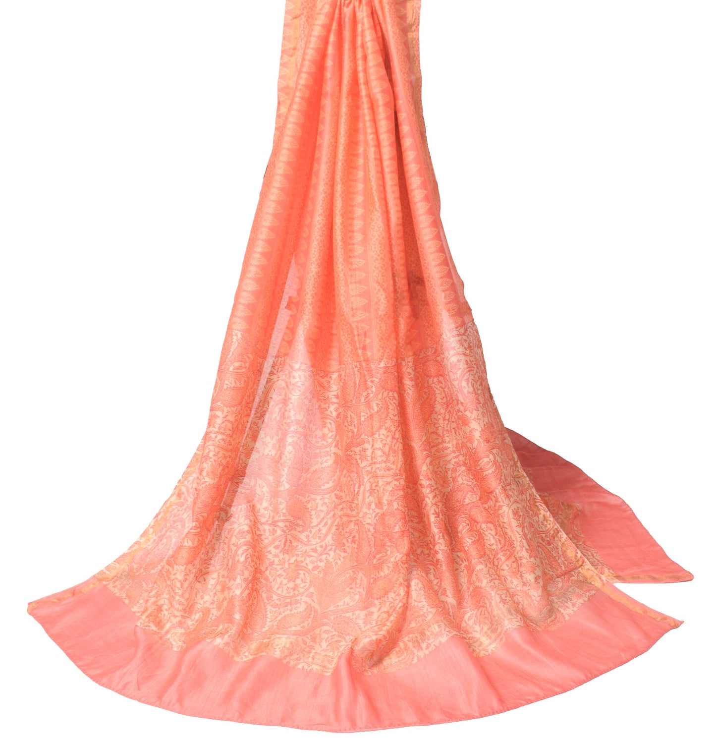 Sushila Vintage Peach Printed Dupatta Pure Cotton Silk Daily Wear LongStole Wrap