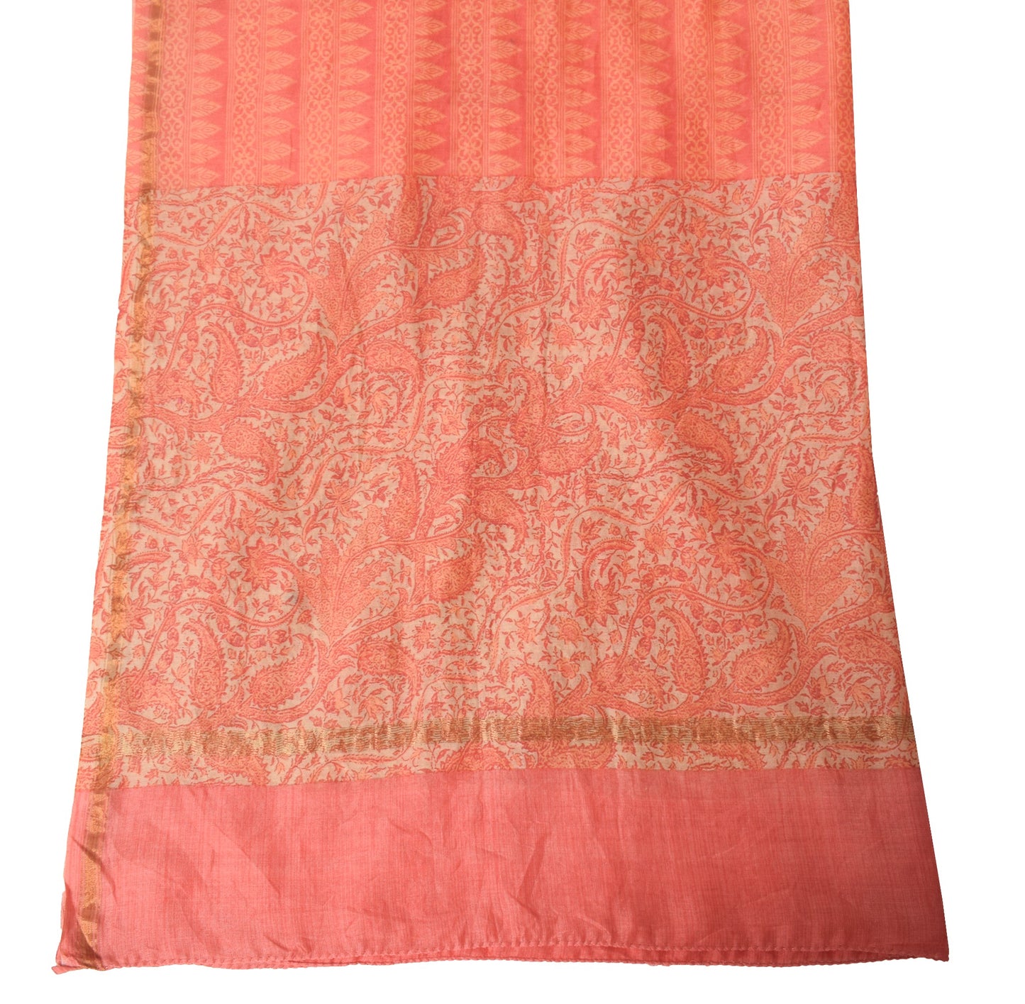 Sushila Vintage Peach Printed Dupatta Pure Cotton Silk Daily Wear LongStole Wrap
