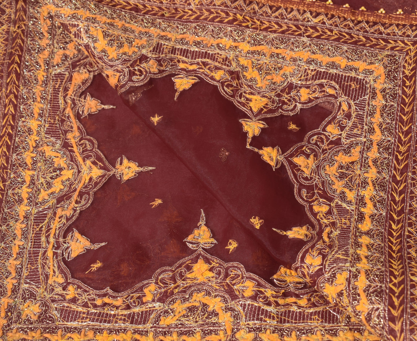 Sushila Vintage Maroon Heavy Dupatta Art Organza Hand Beaded Zardozi Long Stole