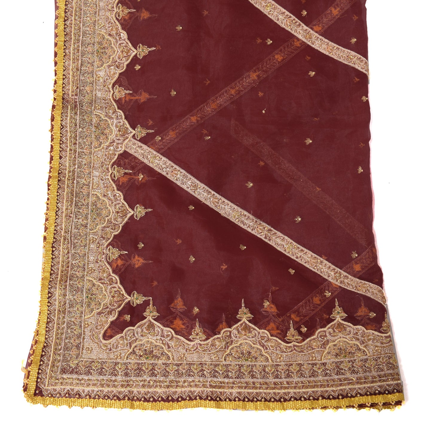 Sushila Vintage Maroon Heavy Dupatta Art Organza Hand Beaded Zardozi Long Stole
