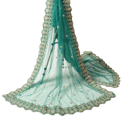 Sushila Vintage Dark Green Heavy Dupatta Net Zardozi Work Cutwork Long Stole