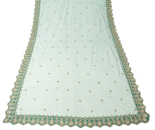 Sushila Vintage Dark Green Heavy Dupatta Net Zardozi Work Cutwork Long Stole