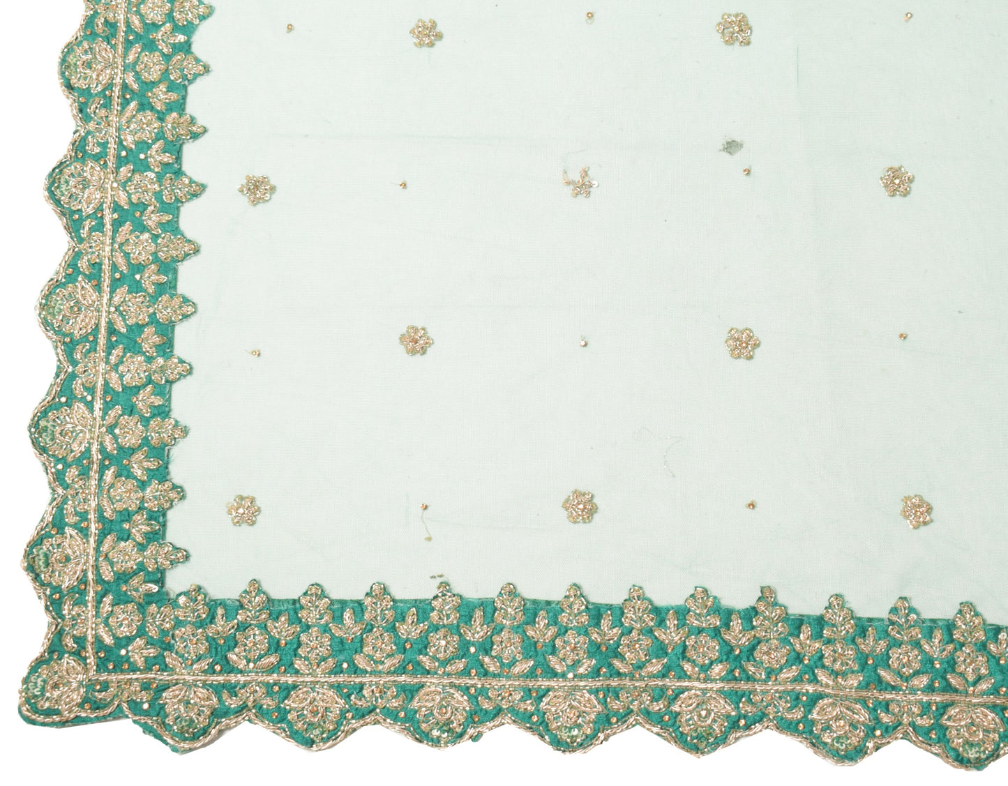 Sushila Vintage Dark Green Heavy Dupatta Net Zardozi Work Cutwork Long Stole