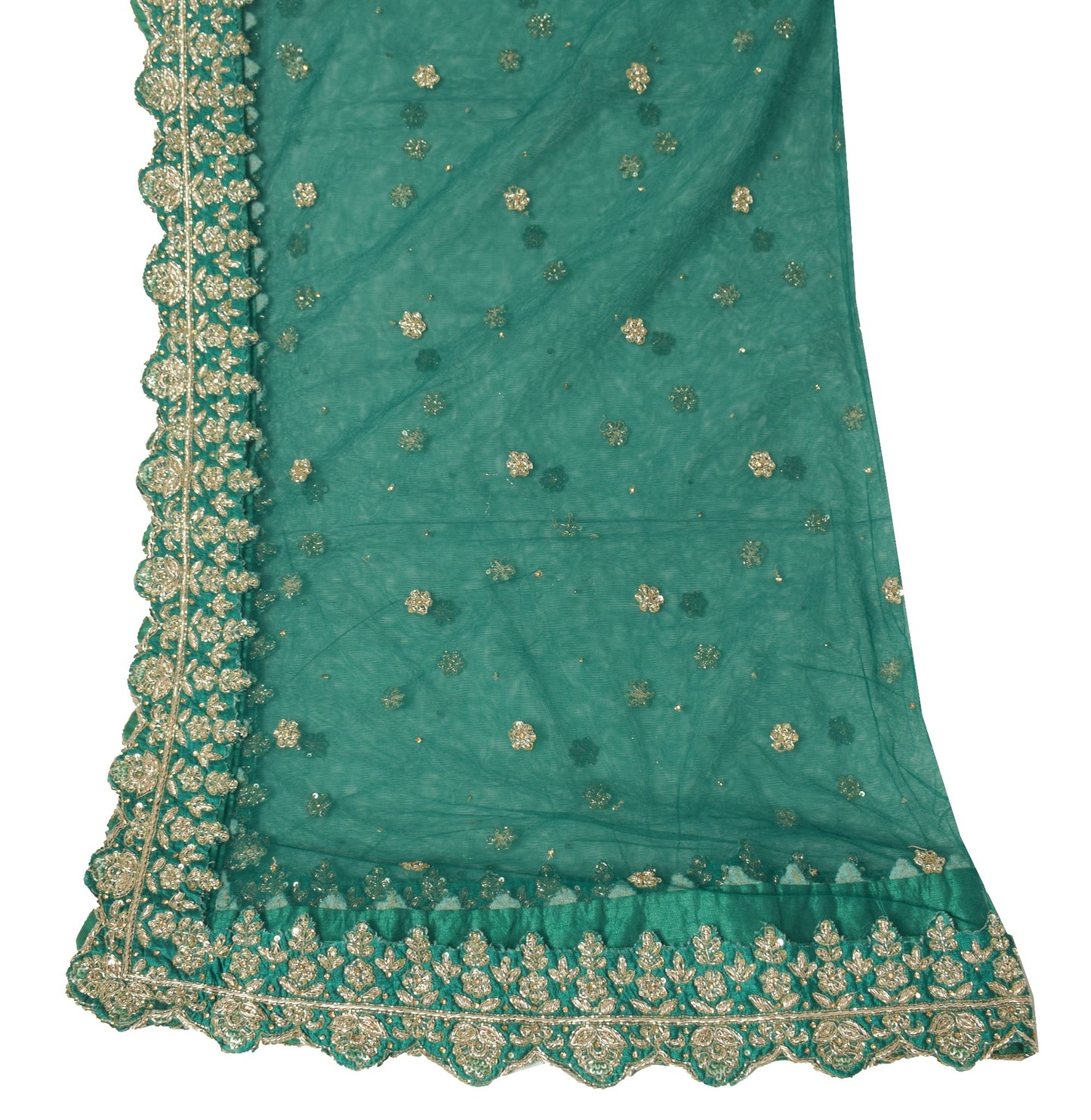 Sushila Vintage Dark Green Heavy Dupatta Net Zardozi Work Cutwork Long Stole
