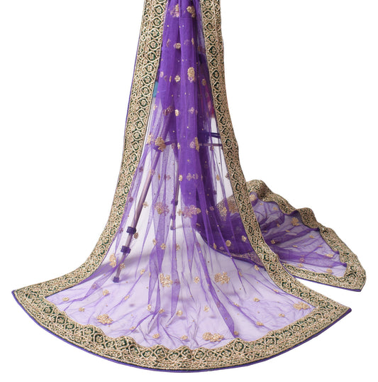 Sushila Vintage Purple Net Heavy Dupatta Zardozi with Velvet Border Long Stole