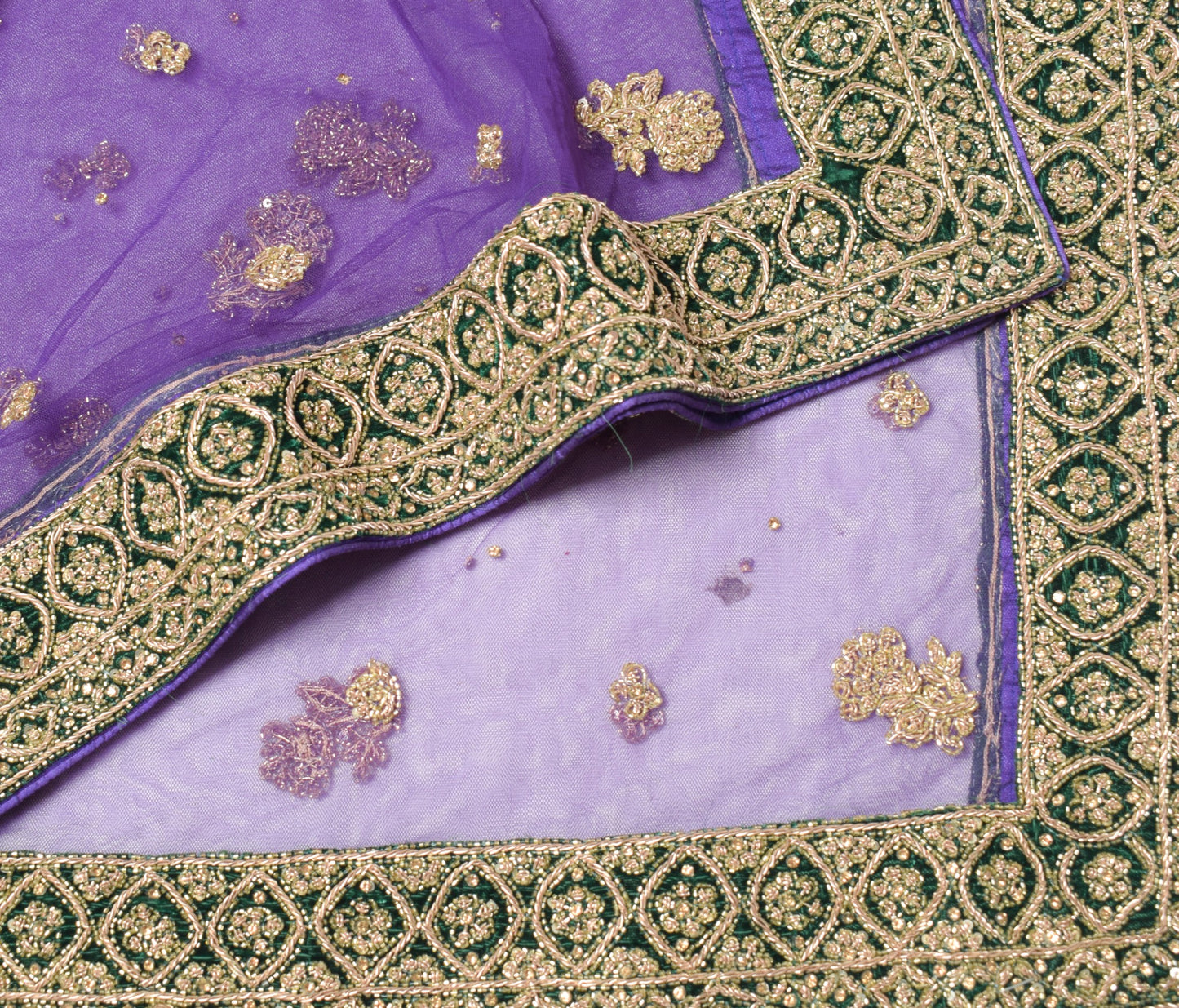 Sushila Vintage Purple Net Heavy Dupatta Zardozi with Velvet Border Long Stole