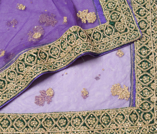 Sushila Vintage Purple Net Heavy Dupatta Zardozi with Velvet Border Long Stole