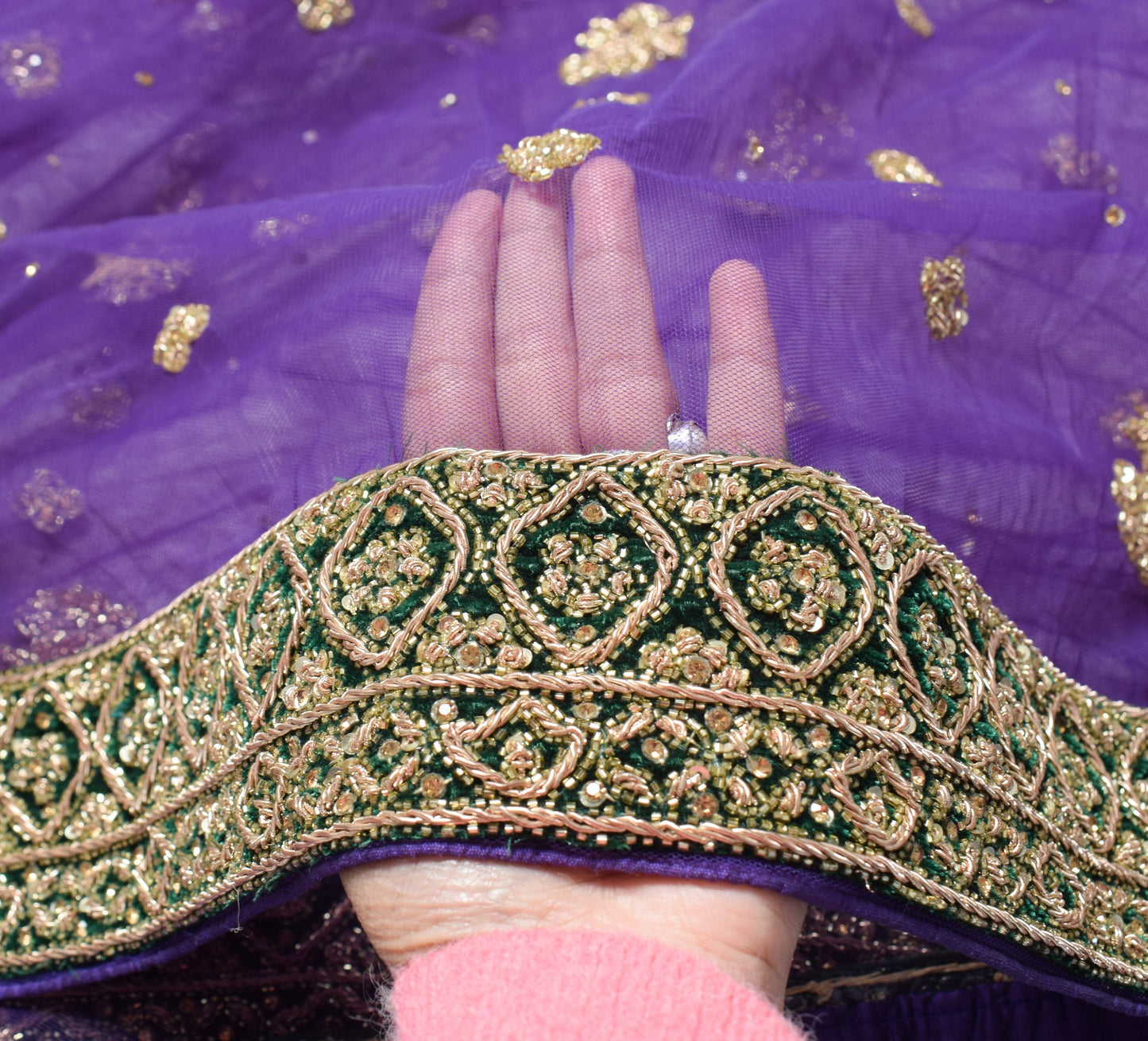 Sushila Vintage Purple Net Heavy Dupatta Zardozi with Velvet Border Long Stole