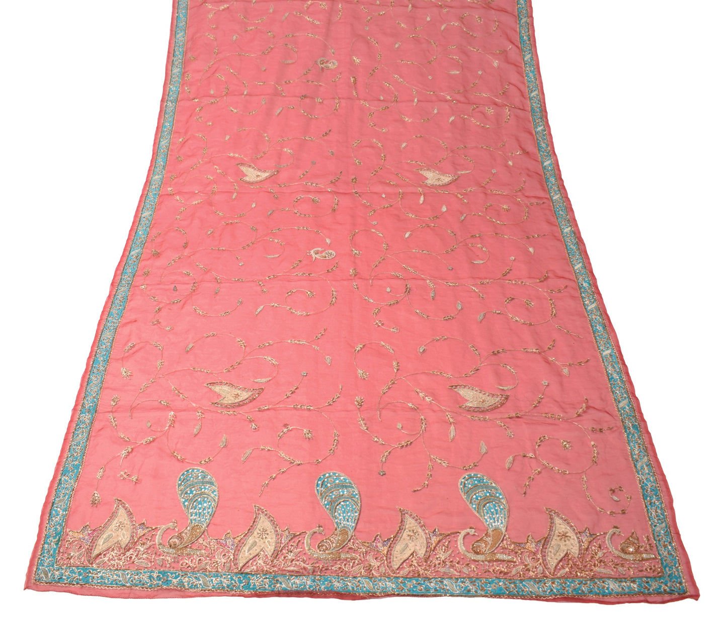 Sushila Vintage Red Heavy Dupatta Art Organza Beaded Zardozi Dabka Long Stole