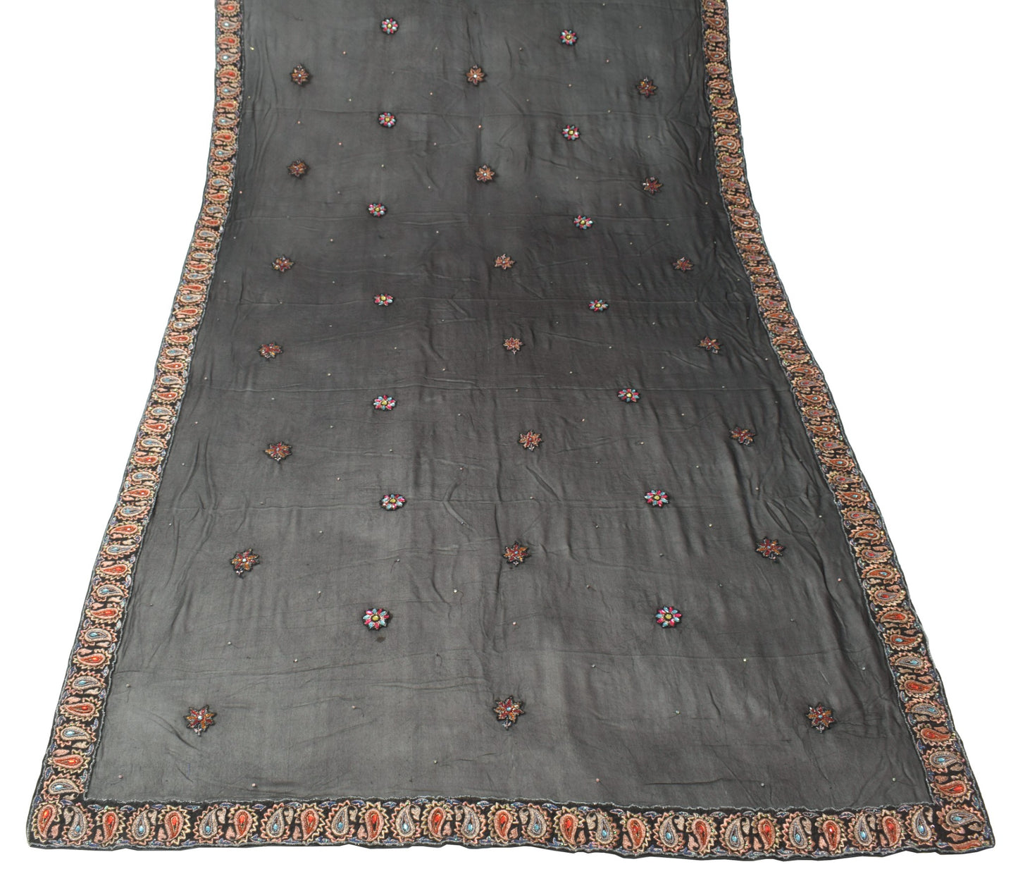 Sushila Vintage Black Dupatta Pure Georgette Glass Beads Embellish Long Stole