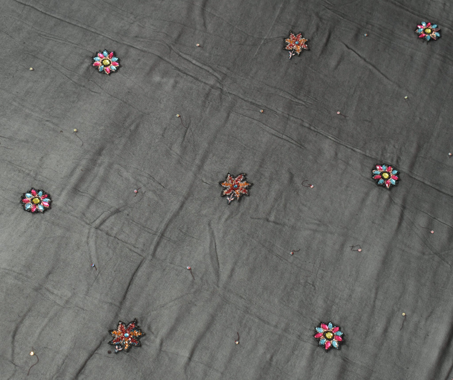 Sushila Vintage Black Dupatta Pure Georgette Glass Beads Embellish Long Stole