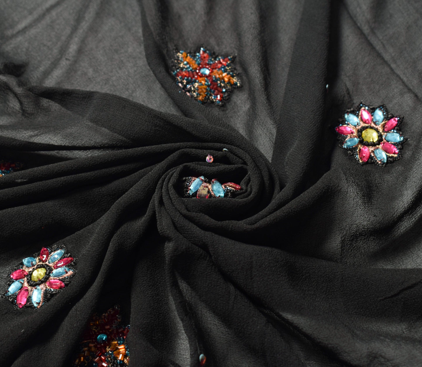 Sushila Vintage Black Dupatta Pure Georgette Glass Beads Embellish Long Stole