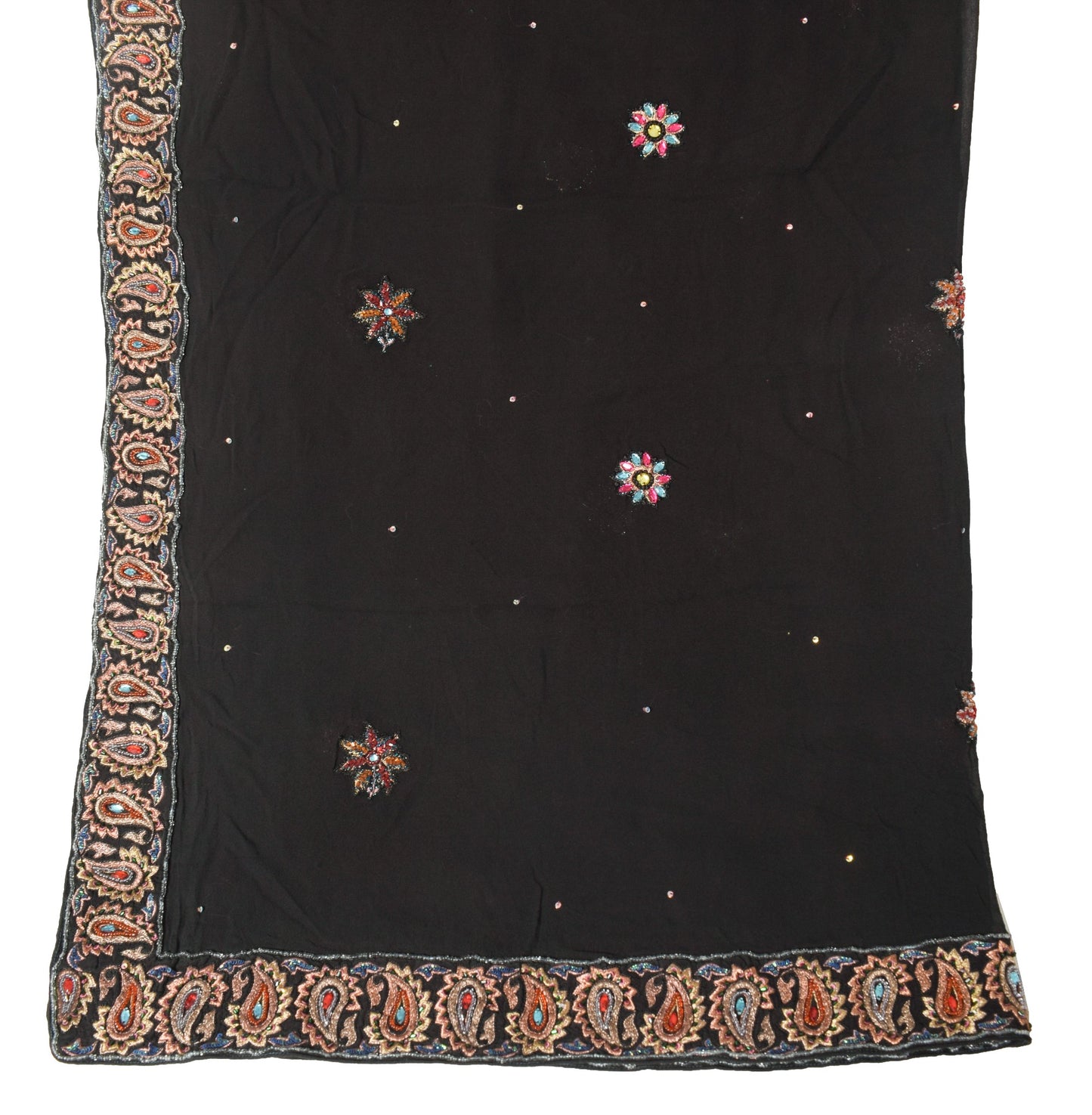 Sushila Vintage Black Dupatta Pure Georgette Glass Beads Embellish Long Stole