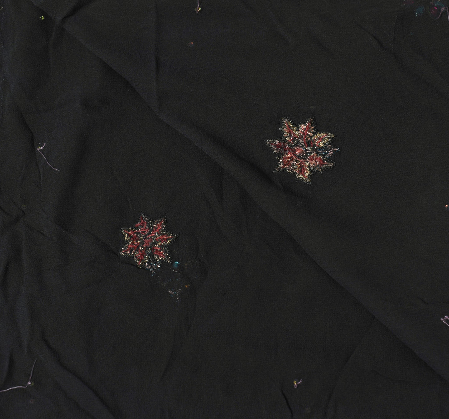 Sushila Vintage Black Dupatta Pure Georgette Glass Beads Embellish Long Stole