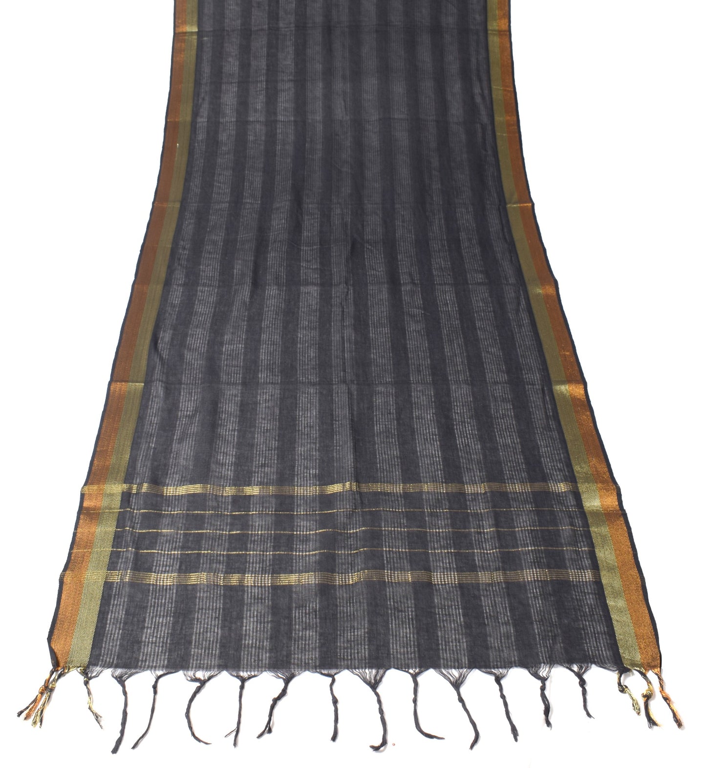 Sushila Vintage Black Dupatta Pure Cotton Woven Zari Brocade Long Stole Hijab