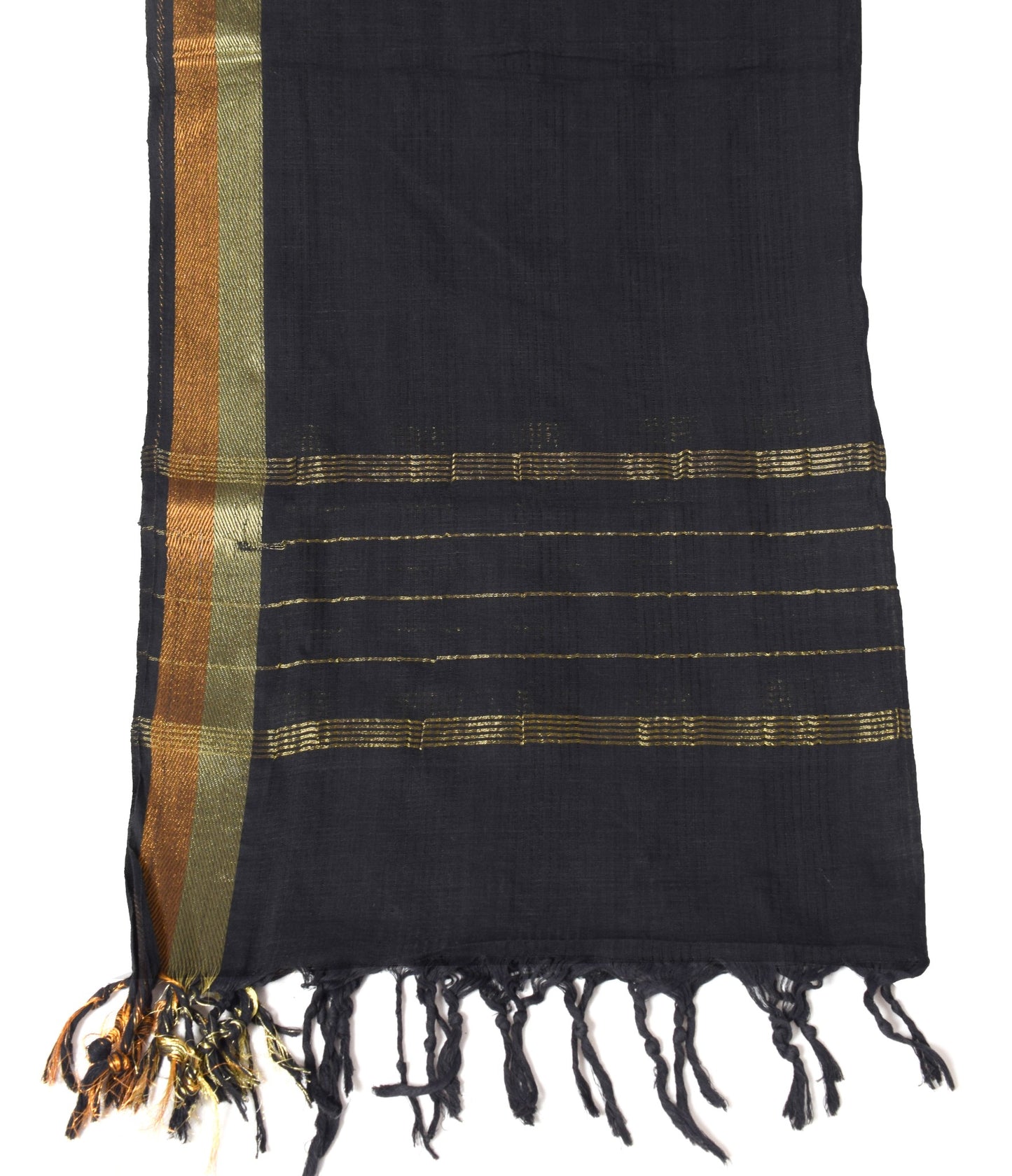 Sushila Vintage Black Dupatta Pure Cotton Woven Zari Brocade Long Stole Hijab
