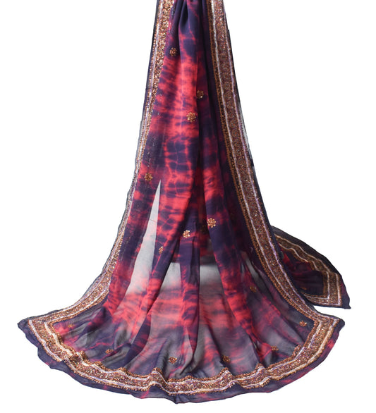 Sushila Vintage Tie-Dye Dupatta Pure Georgette Zari Glass Beads Work Long Stole