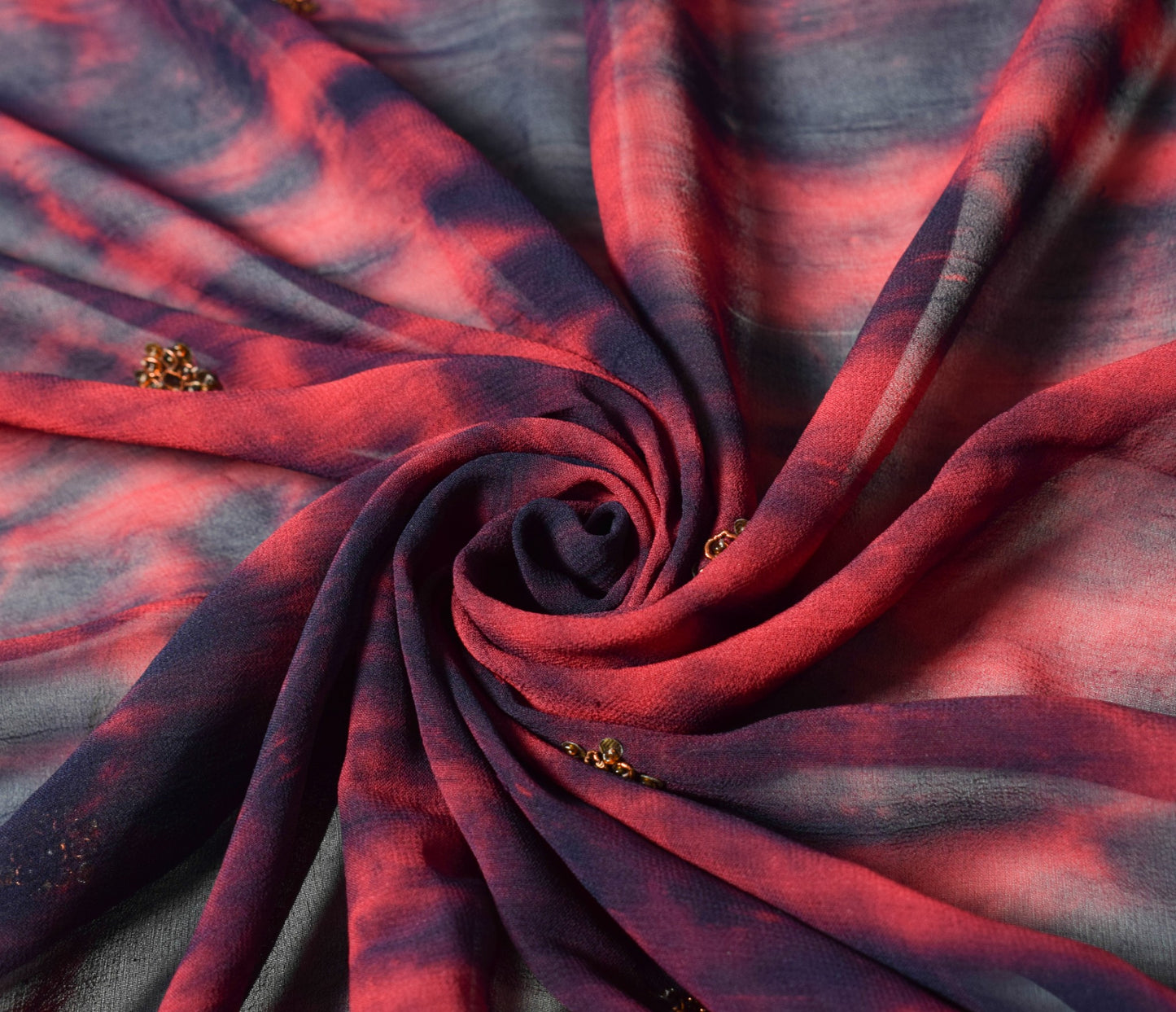 Sushila Vintage Tie-Dye Dupatta Pure Georgette Zari Glass Beads Work Long Stole