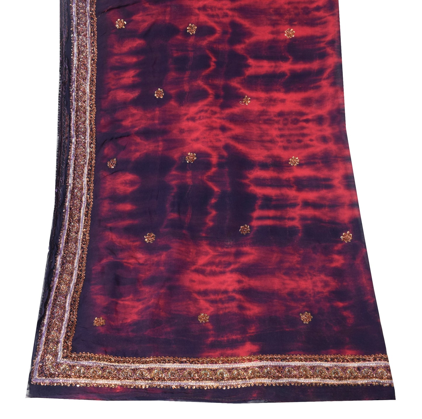Sushila Vintage Tie-Dye Dupatta Pure Georgette Zari Glass Beads Work Long Stole