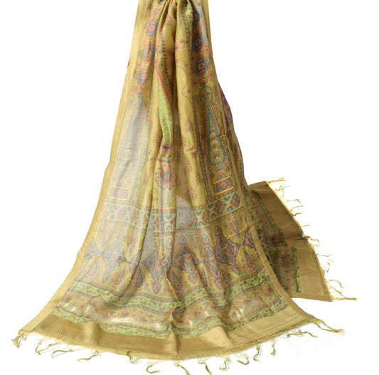 Sushila Vintage Green Dupatta Pure Cotton Silk Floral Printed Long Stole Hijab