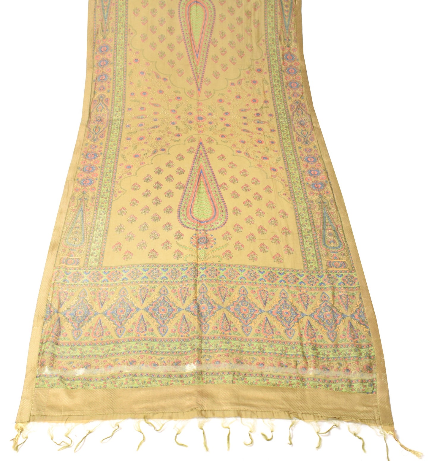Sushila Vintage Green Dupatta Pure Cotton Silk Floral Printed Long Stole Hijab