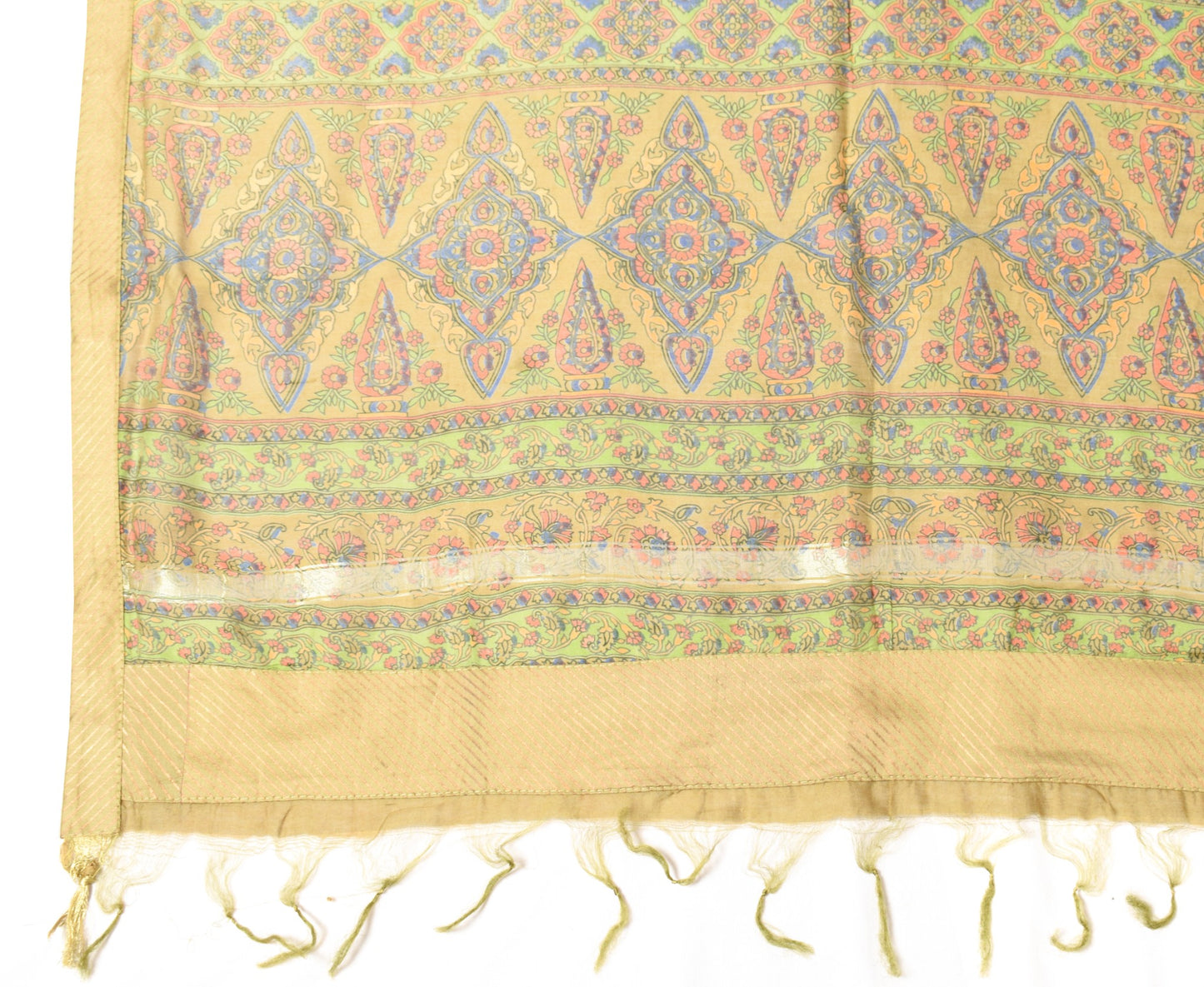 Sushila Vintage Green Dupatta Pure Cotton Silk Floral Printed Long Stole Hijab