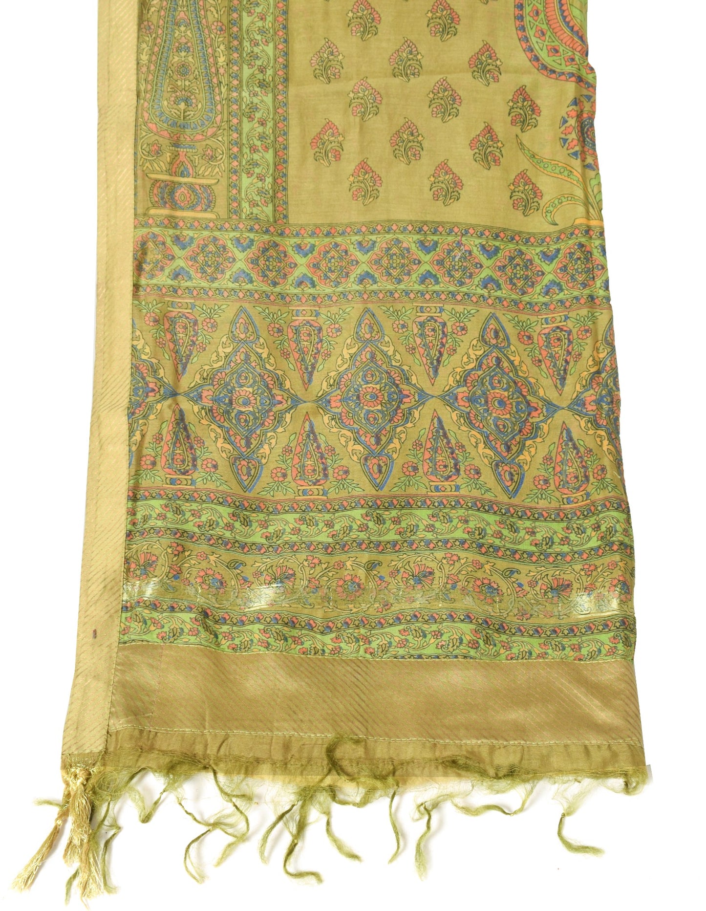 Sushila Vintage Green Dupatta Pure Cotton Silk Floral Printed Long Stole Hijab
