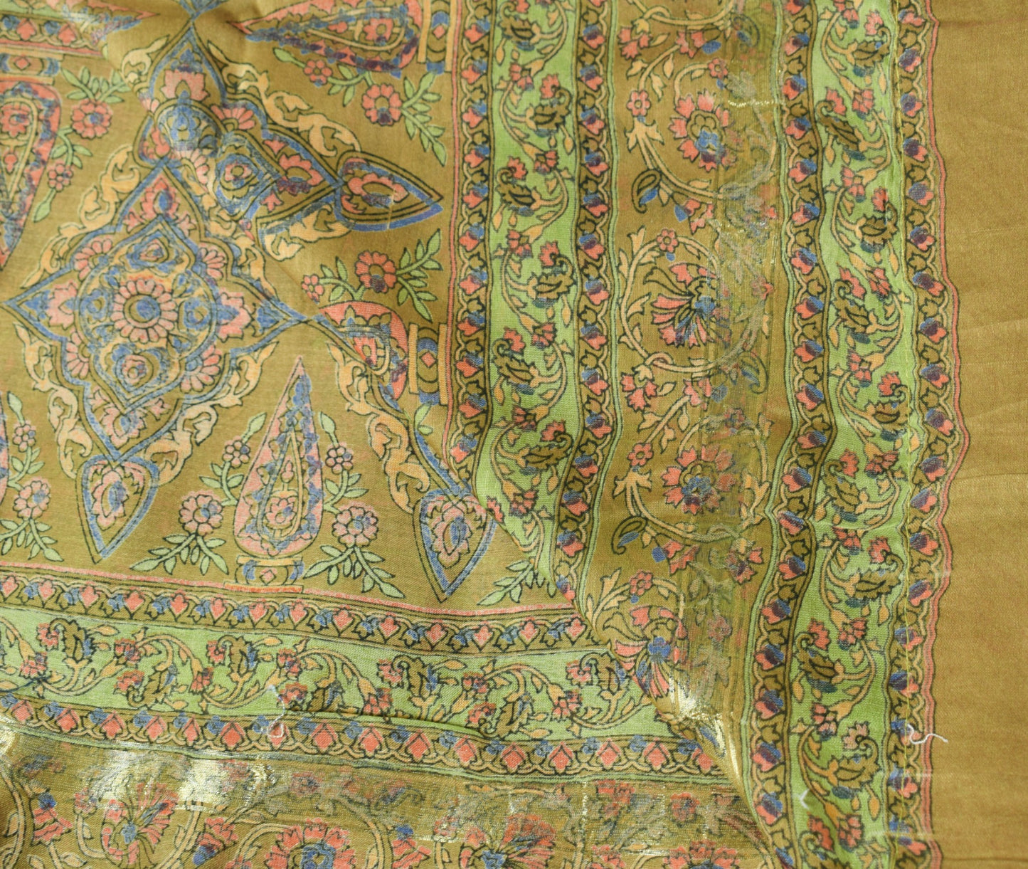 Sushila Vintage Green Dupatta Pure Cotton Silk Floral Printed Long Stole Hijab