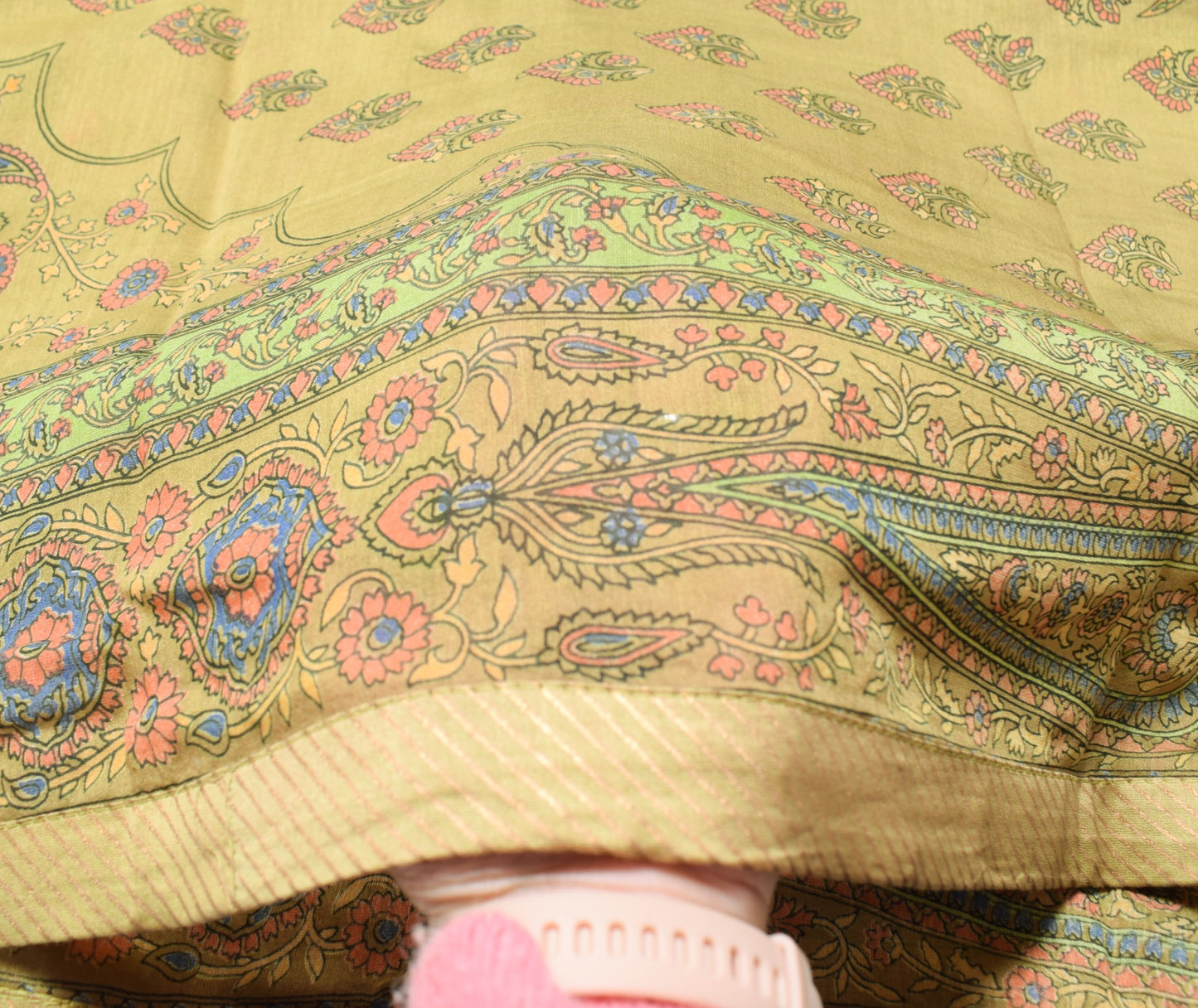 Sushila Vintage Green Dupatta Pure Cotton Silk Floral Printed Long Stole Hijab
