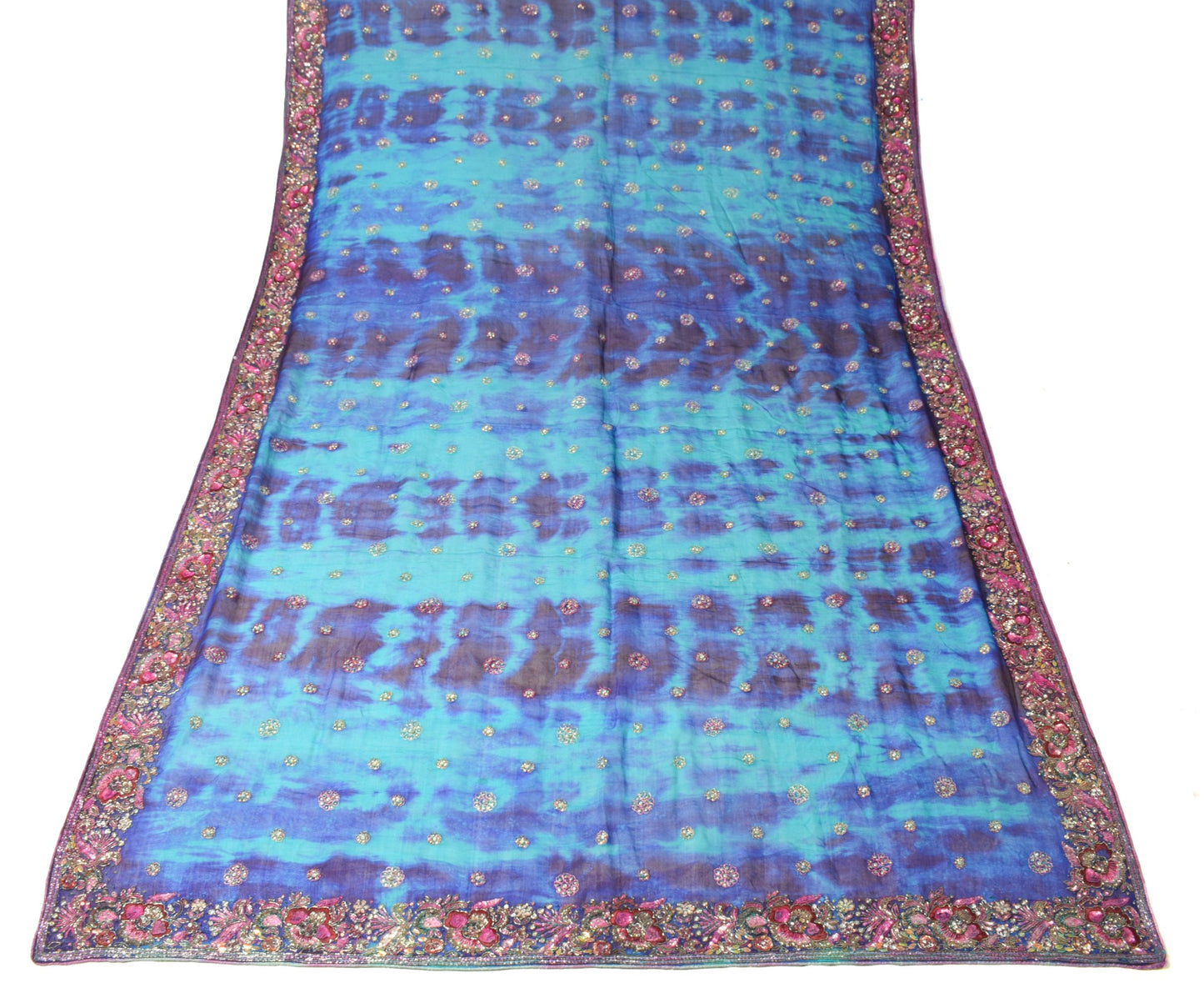 Sushila Vintage Tie-Dye Pure Chiffon Dupatta Glass Beads Sequins Work Long Stole