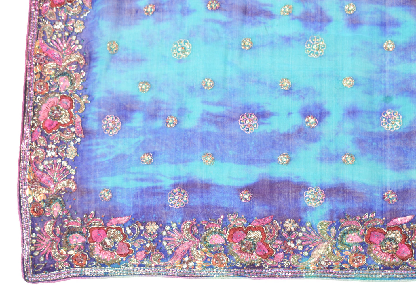 Sushila Vintage Tie-Dye Pure Chiffon Dupatta Glass Beads Sequins Work Long Stole