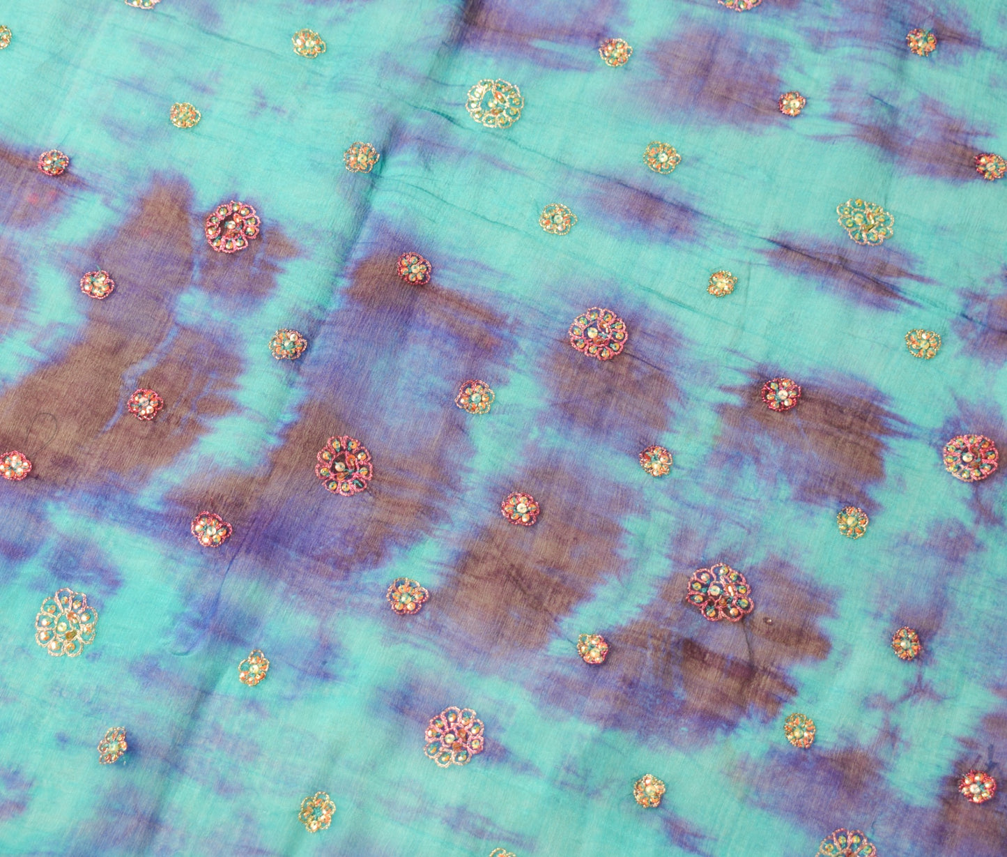 Sushila Vintage Tie-Dye Pure Chiffon Dupatta Glass Beads Sequins Work Long Stole