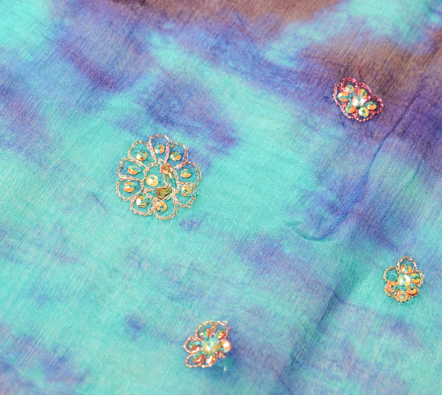 Sushila Vintage Tie-Dye Pure Chiffon Dupatta Glass Beads Sequins Work Long Stole
