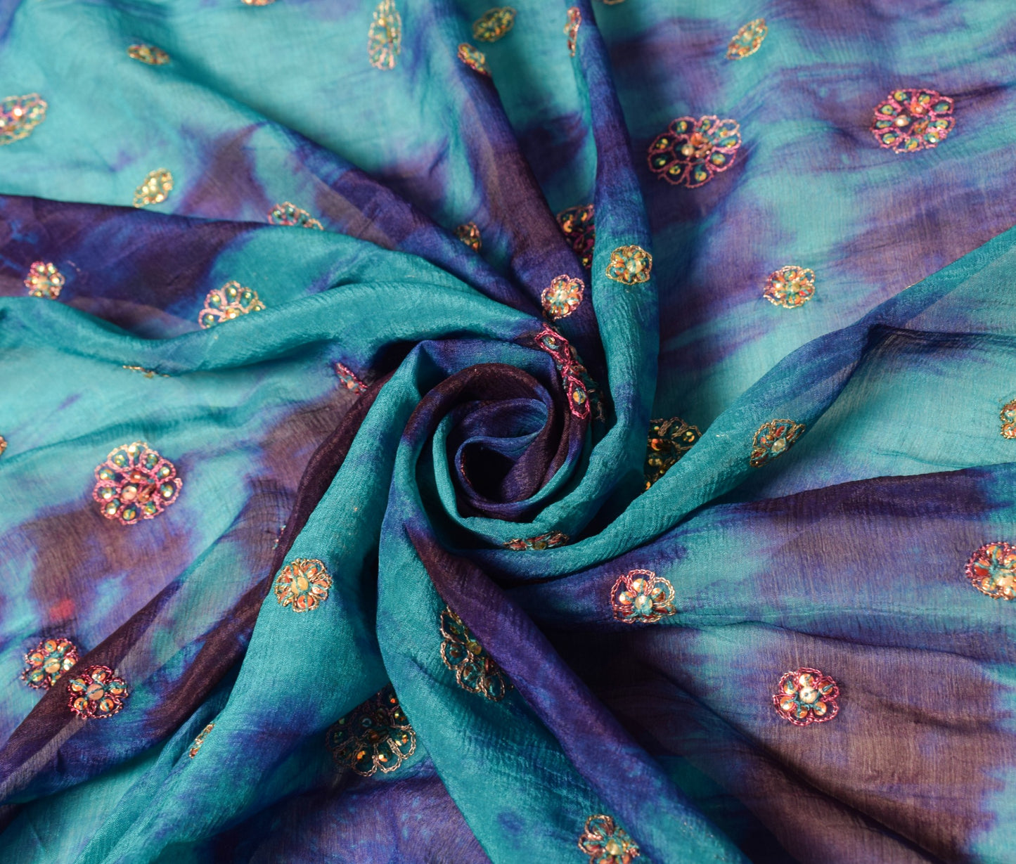 Sushila Vintage Tie-Dye Pure Chiffon Dupatta Glass Beads Sequins Work Long Stole
