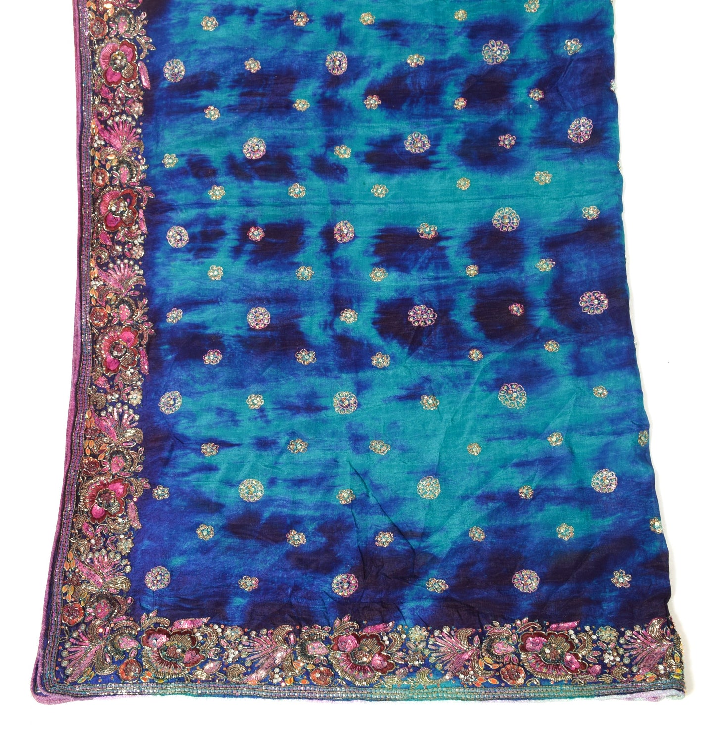 Sushila Vintage Tie-Dye Pure Chiffon Dupatta Glass Beads Sequins Work Long Stole