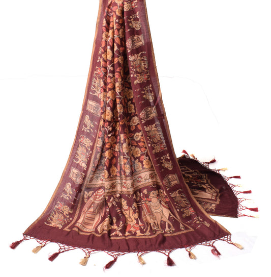 Sushila Vintage Kalamkari Dupatta Pure Cotton Maroon Handprinted Soft Long Stole